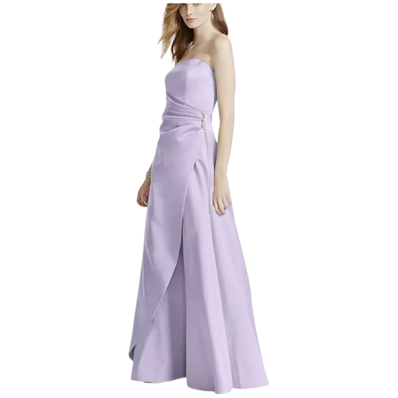 David's Bridal Purple Strapless Ruched Gown - Picture 1 of 7